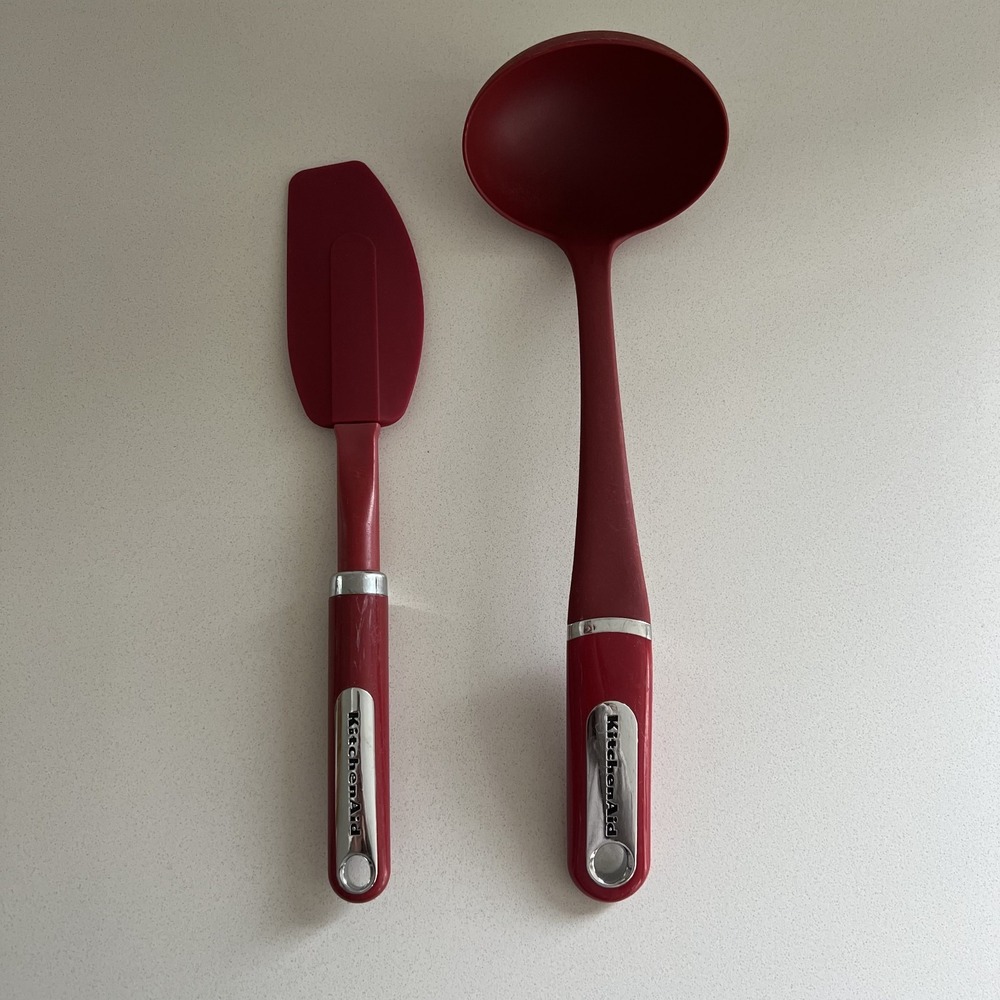 KitchenAid Red Nylon Soup Ladle Spatula Set Heat Resistant Nonstick Safe